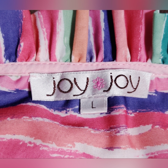 Joy Joy Ruffle Cinched Wasit Rainbow Striped dress Sz-L - Picture 5 of 6